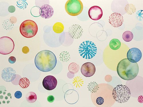 Bubbles (cheerful watercolor painting dots galaxy circles planets nursery retro print wallpaper)