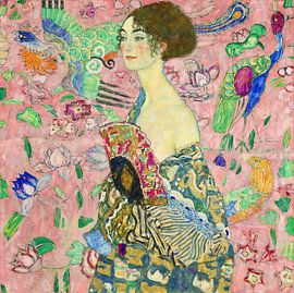 Lady with a fan, Gustav Klimt (light pink, digitally enhaced)