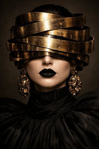 Avant-Garde Fashion Portrait in Black & Gold – Exclusive Fine Art Editorial Photography