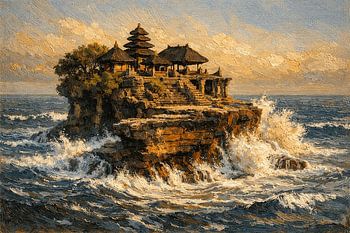 Der Tanah-Lot-Tempel über dem Meer, Bali, Indonesien – Ein inspirierendes Küstenlandschaftsgemälde