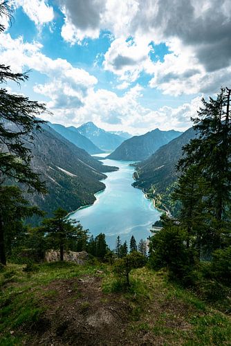 Uitzicht op de Plansee en de Tiroler Alpen van Leo Schindzielorz