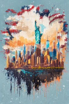 Speels geschilderd New York met de Amerikaanse vlag