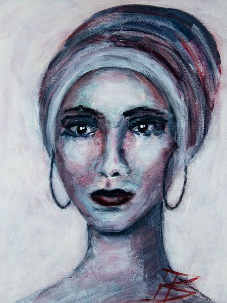 Porträt schöne Frau mit Kopftuch abstrakt von Bianca ter Riet