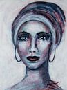 Porträt schöne Frau mit Kopftuch abstrakt von Bianca ter Riet Miniaturansicht