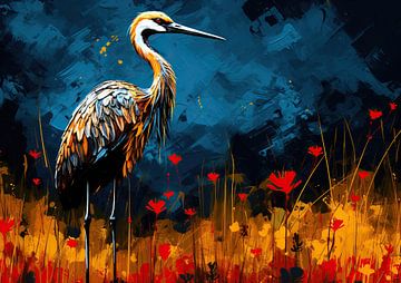 Crane Canvas Art Blue by Blikvanger Schilderijen