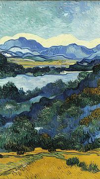 Impressionistisch landschap rivier en bergen van Maud De Vries