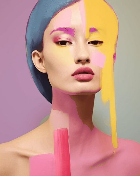 Modern abstract portrait in bright colours by Carla Van Iersel