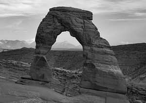 Délicatesse des arches du parc national d'Amérique en noir et blanc sur Marjolein van Middelkoop