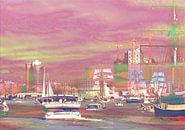 Hamburger Hafenskyline bei Sonnenuntergang van Peter Norden thumbnail