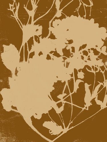 Retro flowers in white on dark ochre by Abstract Minimalist Art