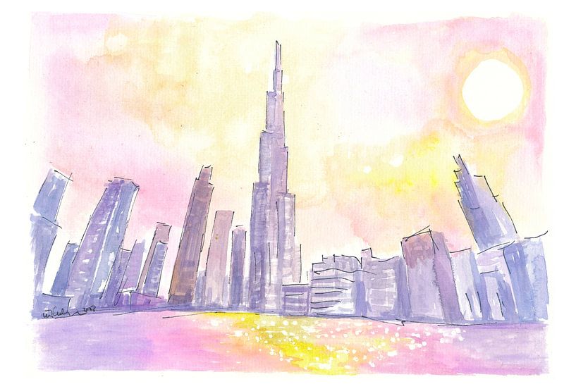 Burj Khalifa Dubai impressions at sunset with skyscrapers by Markus Bleichner