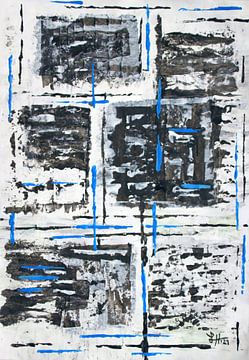 Blaues Gittergerüst auf schwarz-weißen Quadraten von elha-Art