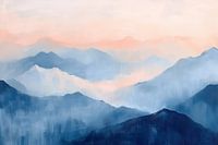 Stille Bergen: Abstract Kunstwerk in Perzik- en Blauwtinten