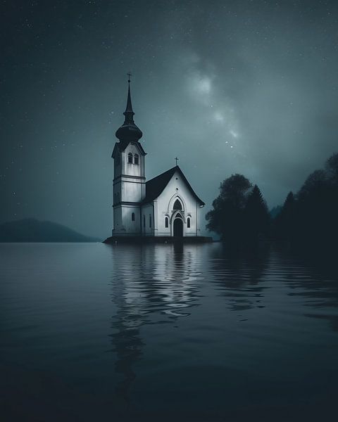 Lake, church, misty magic by fernlichtsicht