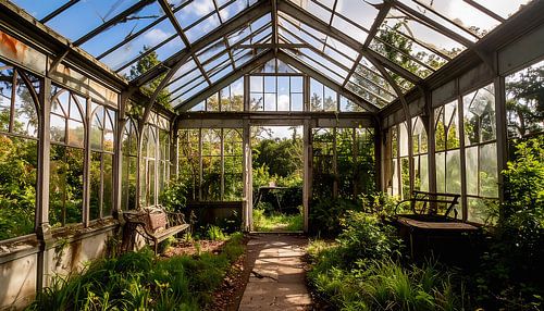 Bouwvallige serre van binnenuit