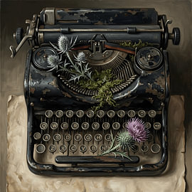 Weathered Manual Typewriter With Wild Thistle