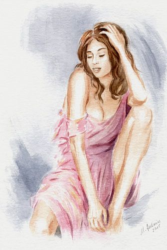 Thoughtful Beauty - Erotic watercolour by Marita Zacharias
