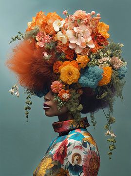 Vrouw met gekleurde bloemen van Artsy