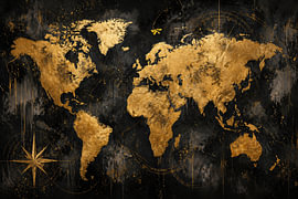 Carte du monde dorée sur fond noir patiné sur Art & Soul Creations