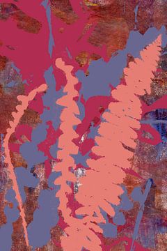 Natural living. Abstract Botanical Leaves Medley. Pink, blue, rusty brown by Dina Dankers