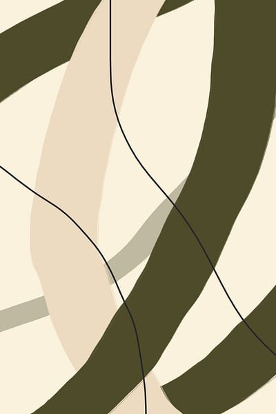 Moderne abstracte minimalistische organische vormen in groen, beige, zwart VIII van Dina Dankers