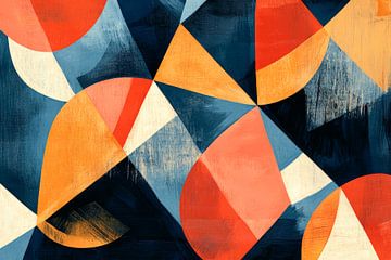 Colourful geometric shapes on dark blue by Poster Art Shop