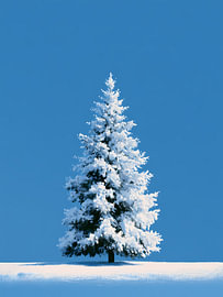 Snow-Covered Tree Against Blue by Mosaic Dialogue