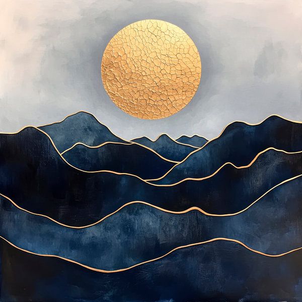 Gouden zon boven blauwe bergen van Poster Art Shop