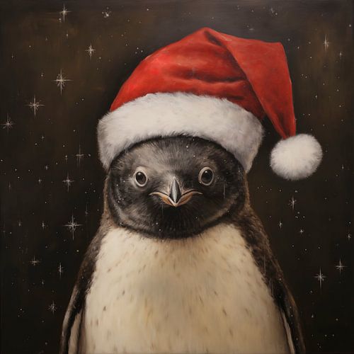 Penguin wearing a Santa hat