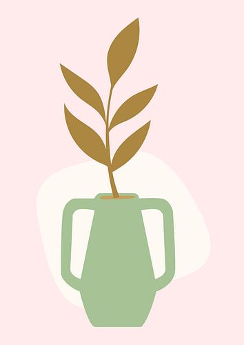 Vaas met tak in pastelkleuren