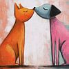 Küssende Katze und Hund abstraktes Panorama von TheXclusive Art