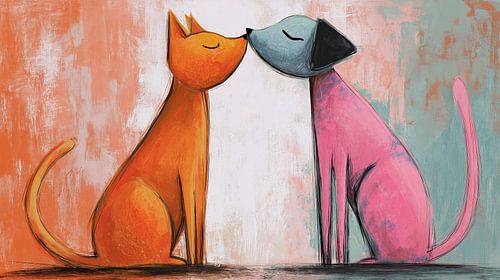 Küssende Katze und Hund abstraktes Panorama