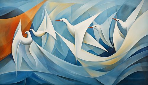 Abstracte zeemeeuwen kubisme panorama