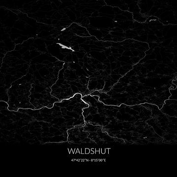 Zwart-witte landkaart van Waldshut, Baden-Württemberg, Duitsland. van Rezona