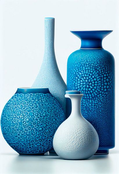 Nature morte aux vases dans les tons bleu et blanc par Maarten Knops