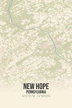 Vintage landkaart van New Hope (Pennsylvania), USA. van MijnStadsPoster