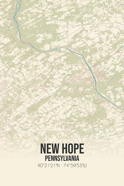 Carte ancienne de New Hope (Pennsylvanie), USA. par Affiches de lieux