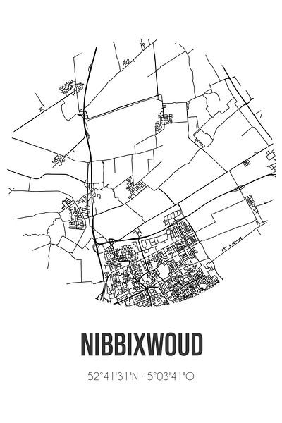 Nibbixwoud (Noord-Holland) | Map | Black and White by Prints of Place