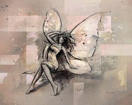 Schmetterlingselfe in Rosa und Gelb von Emiel de Lange