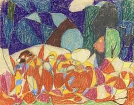 Figuren onder paarse en groene vormen, ADOLF HÖLZEL, 1920 van Atelier Liesjes