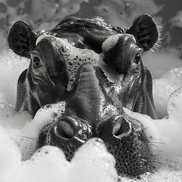 Gezellig nijlpaard in de badkamer - Een humoristische badkamerfoto voor je WC van Felix Brönnimann