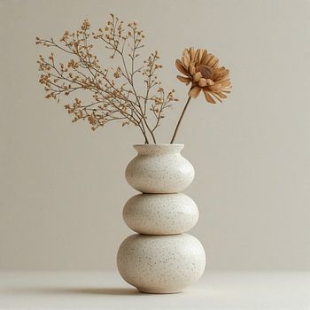 een wabi sabi japandi vaas met droogbloemen.