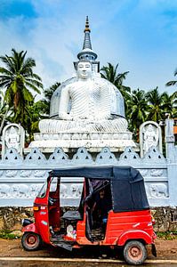 Tuktuk und Buddha Statue mit Buddha Tempel in Galle Sri Lanka