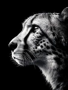 Gepard – Elegantes Seitenprofil in Schwarzweiß