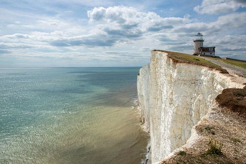 Chalk cliffs at Birling Gap and Belle Toute lighthouse, Sussex