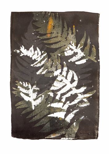 Botanische planten afdruk Varens zwart wit oker