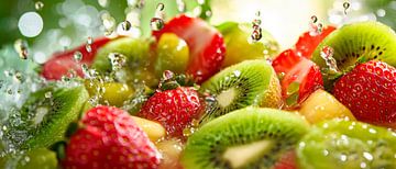Vers fruit in opspattend water van Poster Art Shop