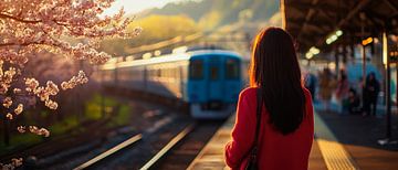 Vrouw op het station in de lente van Poster Art Shop