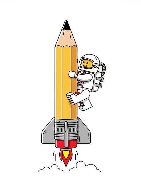 Astronaut auf einer Bleistift-Rakete von Ridho Gustiawan