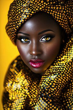 Model met gouden hoofddoek van Frank Heinz